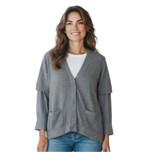 Brunello Cucinelli Gray V-Neck Button-Front Cardigan - Casual Chic - Size XL